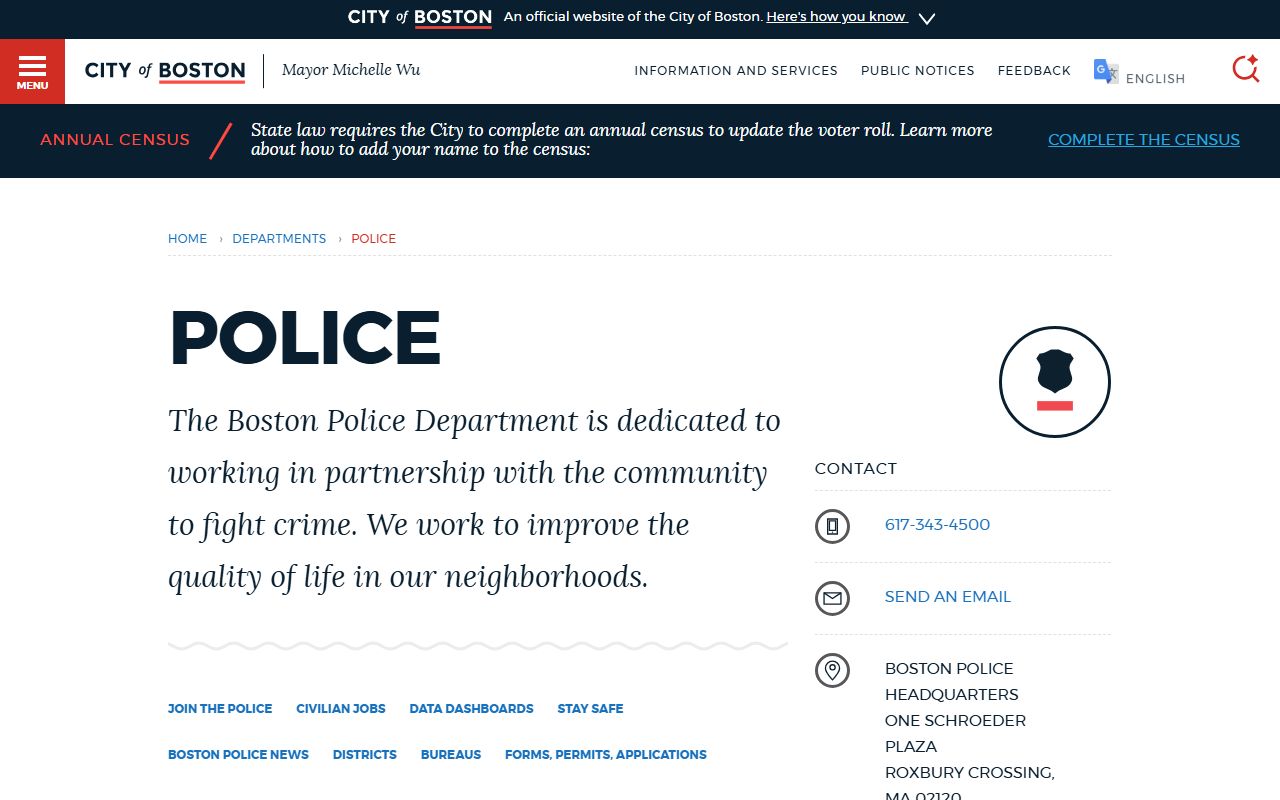 Boston Police Department website for Boston jail roster and arrest records