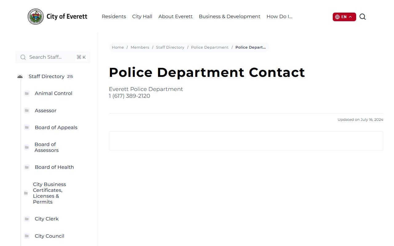 Everett Police Department website for arrest records and jail roster information