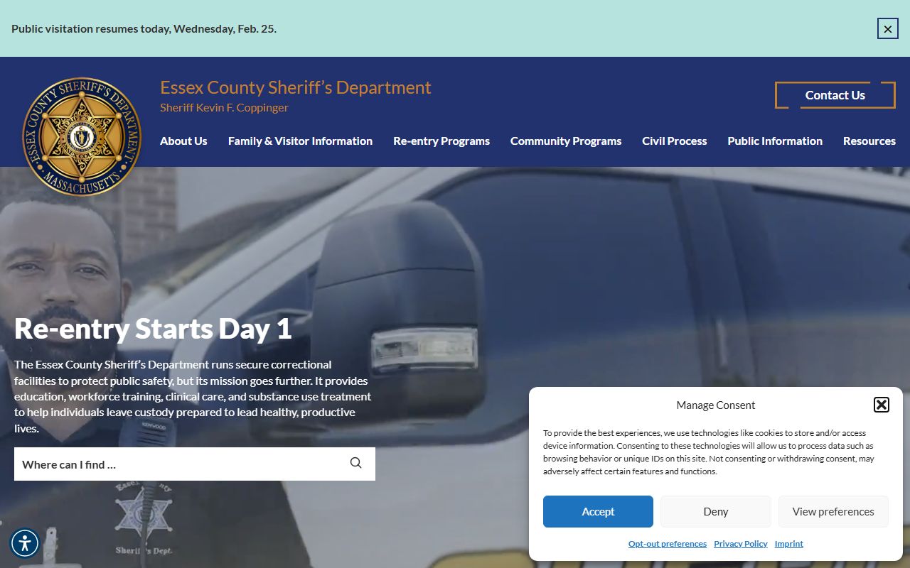 Essex County Sheriff's Office inmate search for Haverhill jail roster