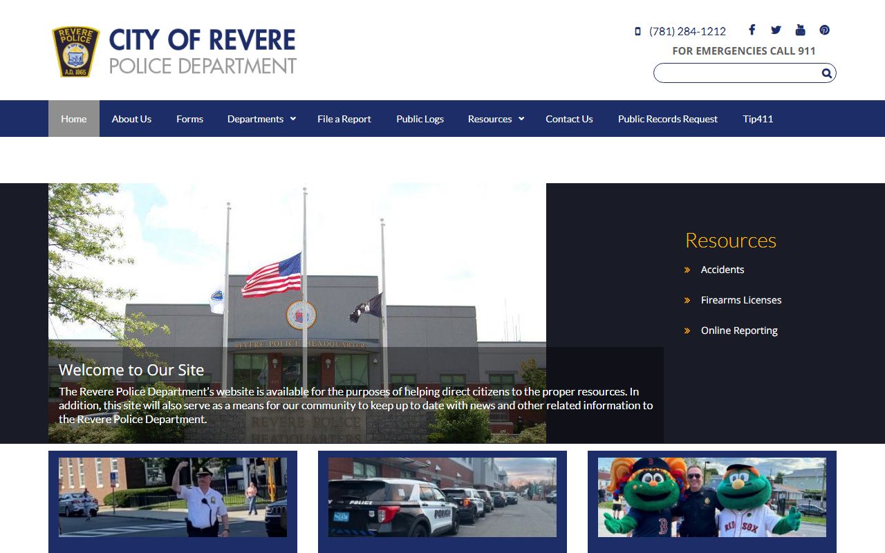 Revere Police Department website for arrest records and jail roster information