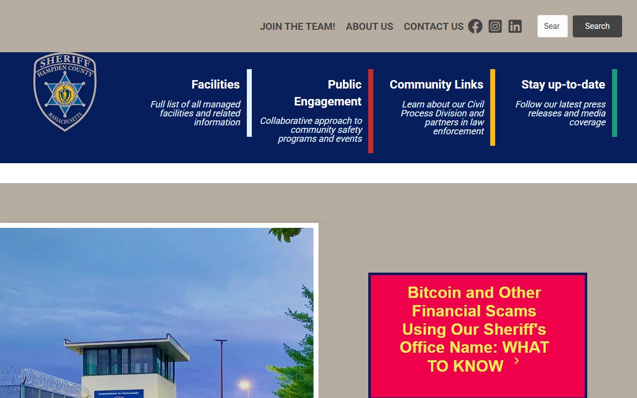 Hampden County Sheriff's Department main page for jail roster search