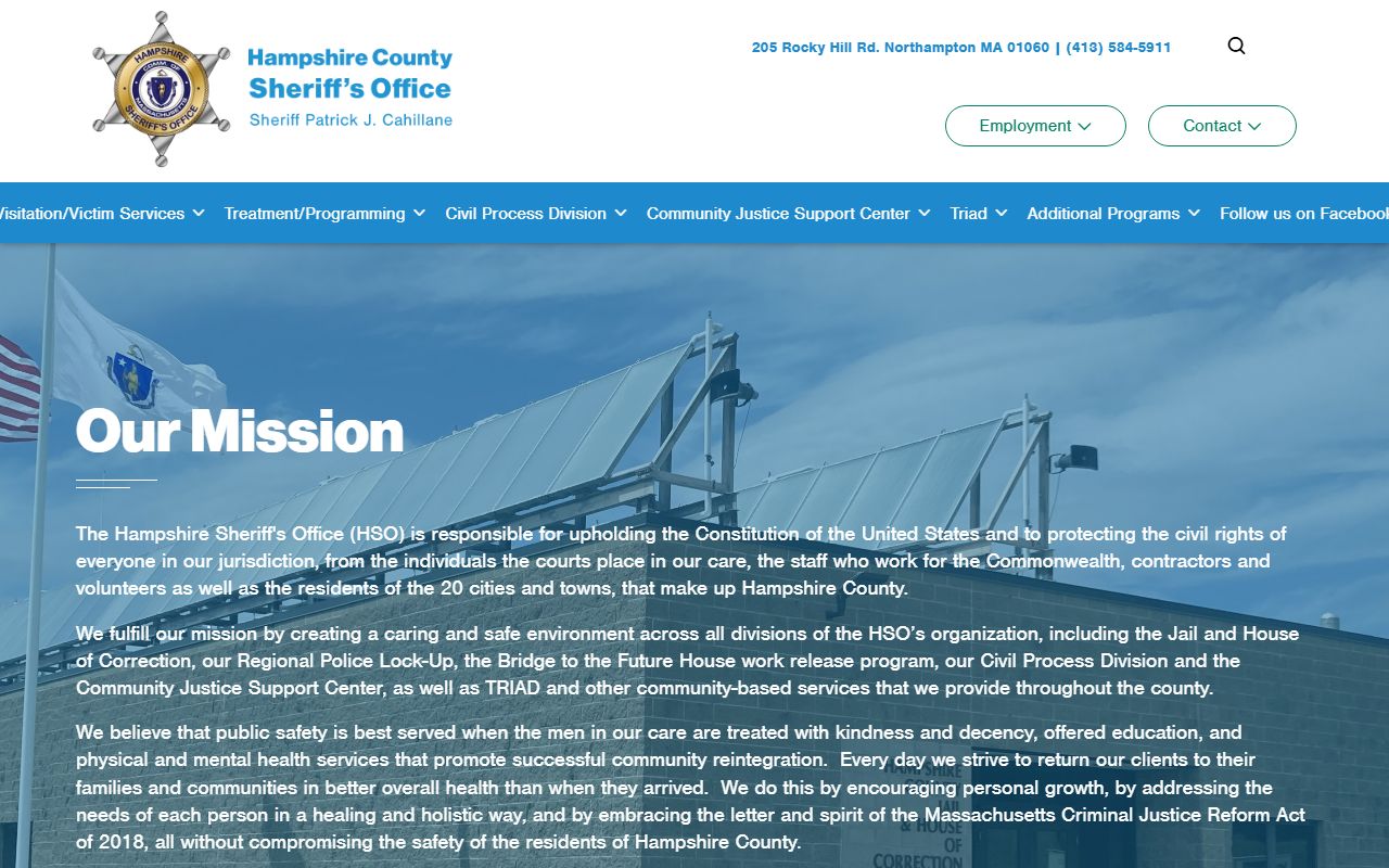 Hampshire County Sheriff's Office main page for jail roster reference