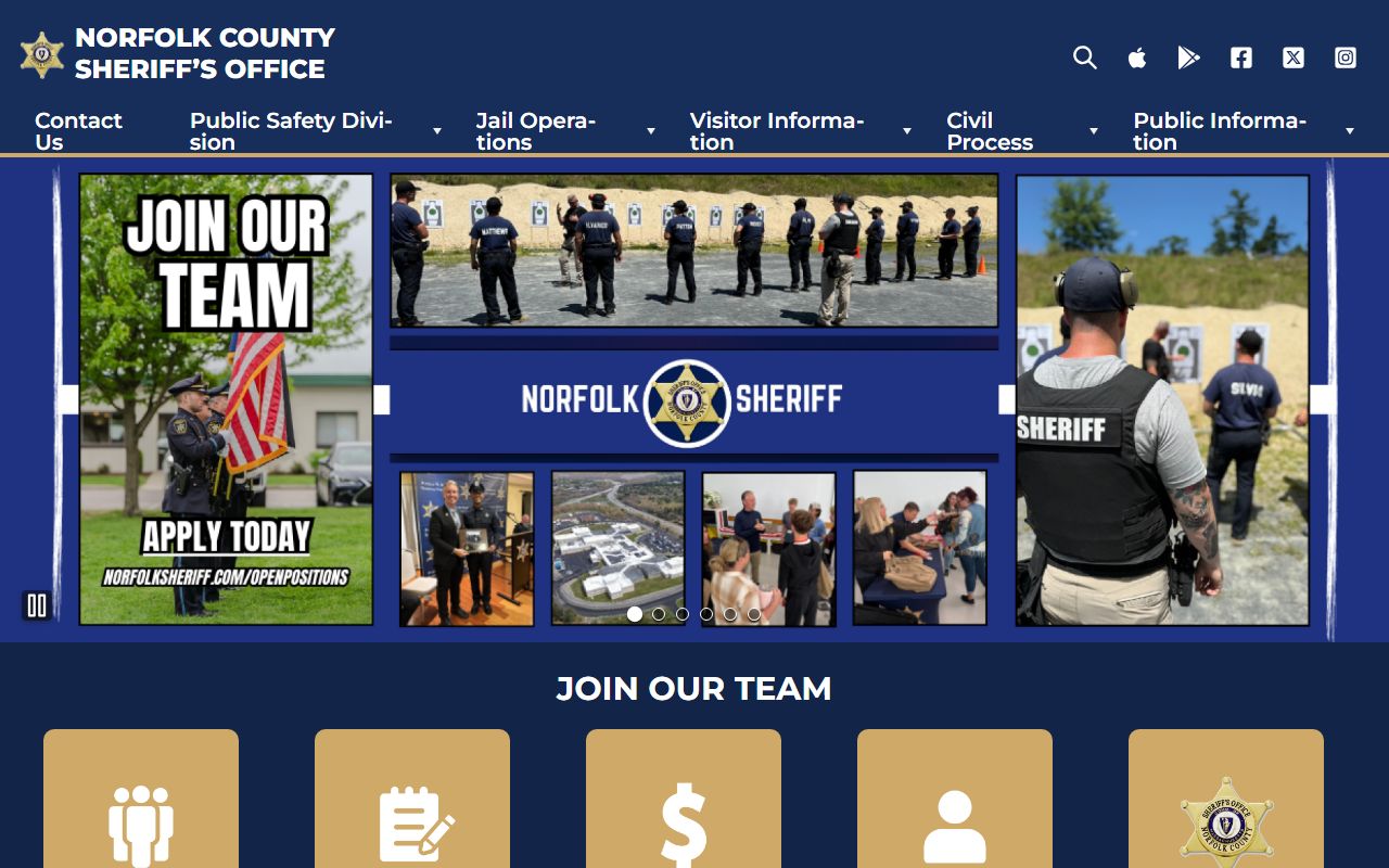 Norfolk County Sheriff's Office main page for jail roster